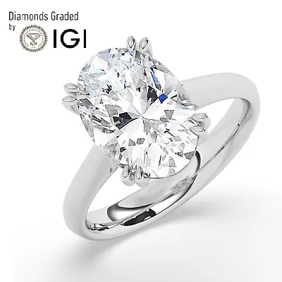 Oval Solitaire 18K White Gold Engagement Ring 4.00 Ct Lab-grown IGI Certified • $2784