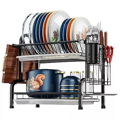 ISPECLE Dish Drying Rack 304 Stainless Steel 2-Tier Dish Rack With Utensil H... • $38.27