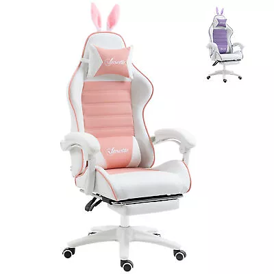 Vinsetto Racing Style Gaming Chair With Footrest Removable Rabbit Ears Pink • £102.99