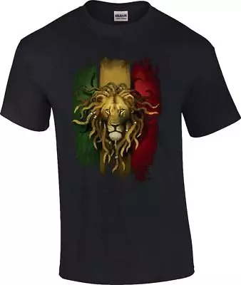 Men's Black Lion Rasta Flag T-Shirt Jamaican Regge Sizes S-6x • $24.17