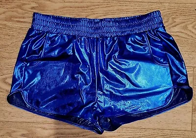 Womens Shiny Metallic Shorts Boxer Pockets New W/O Tags Blue Medium M • $9.99