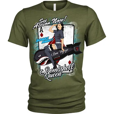 £10.95 • Buy Bombshell Queen T-Shirt Usa Pinup American Army Bombs Away T-Shirt Unisex Mens