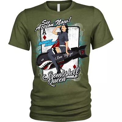 £10.95 • Buy Bombshell Queen T-Shirt Usa Pinup American Army Bombs Away T-Shirt Unisex Mens