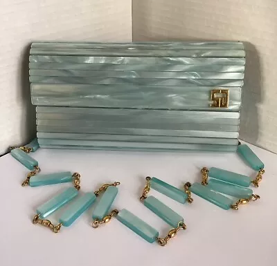 St. John Knits Coral Blue Acrylic Clutch Shoulder Purse • $74.99