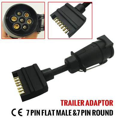 1pc 7 Pin Round Socket To 7 Pin Flat Male Plug Trailer Adaptor Connector 12v • $17.95