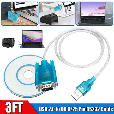 USB 2.0 To Serial DB 9 Pin RS232 Cable + 25 Parallel Adapter Win7/ 8/ 10 & Mac • $9.48