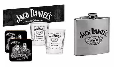 $59.95 • Buy Jack Daniel`s Bar Essentials Gift Pack Spirit Glasses Bar Mat Coasters Hip Flask