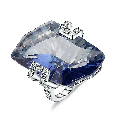 Natural 21.20Ct Iolite Blue Mystic Quartz Gemstone 925 Sterling Silver Ring • $79.99