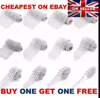 £0.99 • Buy BOGOF SILVER Diamante Rhinestone Sparkling Diamond Wedding Cake Trim Ribbon Mesh
