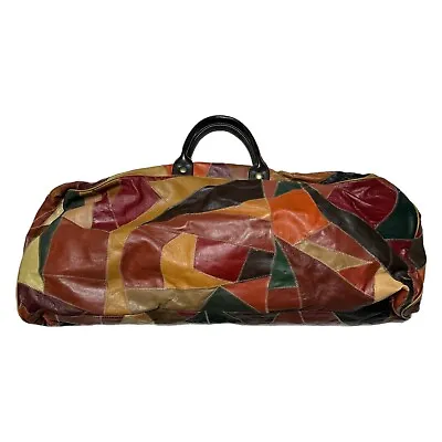 Vintage 1960s Patchwork Leather Duffle Bag USA Made  • $149.95