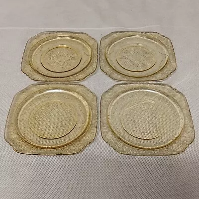 Federal Glass Madrid Bread Plates 4 - 6  Yellow Amber Depression Glass • $24.95