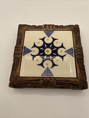 Tile Trivet Wall Art Mexico Carved Wood Plant Stand Ceramic Vintage • $18