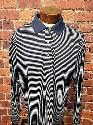 Donald Ross Men's XL Blue White Striped Longsleeve Golf Polo Shirt 🛺 • $32.97