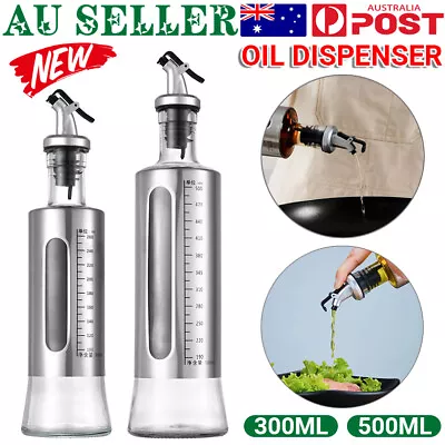 Glass Oil Dispenser Spout Olive Vinegar Pourer Stainless Steel Kitchen Bottle AU • $14.95