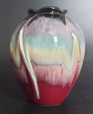 West Germany Jasba Drip Glaze Vase - 2090/12 - Red/green/yellow - 12 Cm • £15