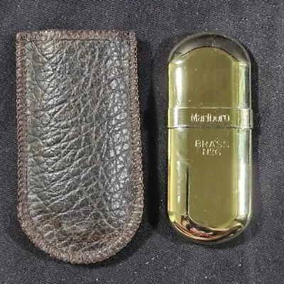 Marlboro Brass No 6 Super Slim Petrol Lighter With Leather Storage NON WORKING  • $20.09