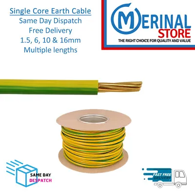 Single Core Earth  Cable Yellow & Green Bonding Conduit Multiple Lengths & Sizes • £4.54