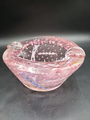 Vintage Pink Art Glass Ashtray / Bowl CONTROLLED BUBBLE Heavy Piece  • $69