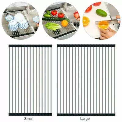 Dish Rack Drying Drainer Over Sink Stainless Steel Rack Roll Up Foldable Kitchen • $14.99