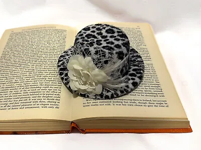 Austentation Victorian Steampunk Mini Top Hat Fascinator White Velvet Leopard • $20