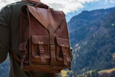 Laptop Office Work Rucksack Premium Brown Leather New Shoulder Travel Bag • $85