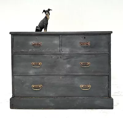 Vintage Antique Large Scorched Black Chest Of Four Drawers Edwardian Shou Sugi • £195