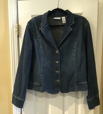 Size XL Liz Claiborne Washed Denim Blue Jean Jacket Women's Button Front Stretch • $20