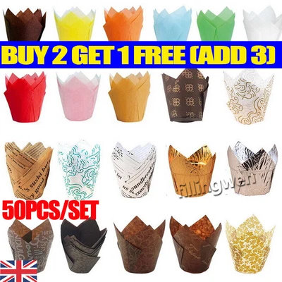 £6.15 • Buy 50PCS Cupcake Wrapper Baking Muffin Liners Cup Tulip Case Cake Papers Kitchen UK