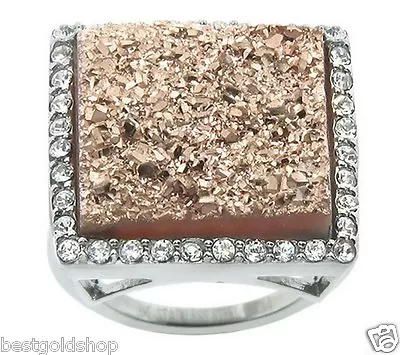 QVC Simulated Bronze Tone Drusy Quartz Ring Stainless Steel By Design J272086 • $25.37