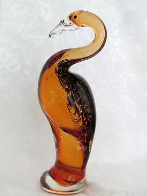 Amber & Black Crane Goose Blown Glass 9.5” Murano Style Art Glass Figurine • $37.99