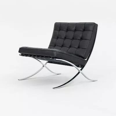 2010s Knoll Barcelona Lounge Chair By Mies Van Der Rohe Chrome & Black Leather • $4950