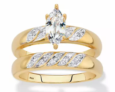 Marquise Cut Cz 2 Piece Bridal Gp Ring Set 14k Gold Sterling Silver 6 7 8 9 10  • $199.99