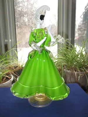 Toffolo Murano Venetian Art Glass Figurine Lime Green Gown Pulveri Gold Dust • $245