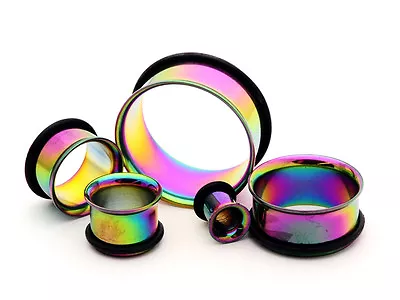 Pair Of RAINBOW Steel Single Flare Tunnels Set Gauges Plugs PICK SIZE • $9.99