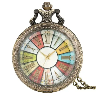 Vintage Style Bronze Quartz Pocket Watch With Necklace Chain Gift For Women Men • $4.68