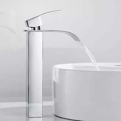 Tall Bathroom Taps Waterfall Basin Mixer Tap Counter Top Brass Faucet Chrome .[ • £10.19