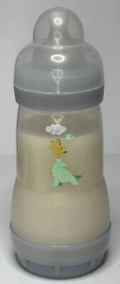 £6.81 • Buy 8 Oz Mam Reborn Baby Bottle With Fake Formula Milk - Grey With Dinosaurs & Bird