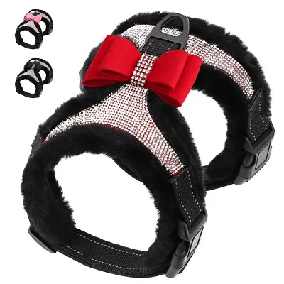 £13.19 • Buy Fleece Dog Harness Reflective Bling Rhinestone Vest With Cute Bow Tie Chihuahua 