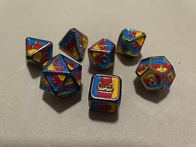 Metal RPG Dice Blue Red Yellow Enamel • $7.99