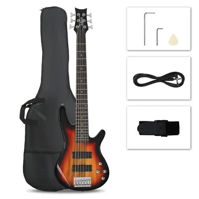 New Glarry Full Size GIB 6 String H-H Pickup Electric Bass Guitar Bag Strap Pick • $98.35