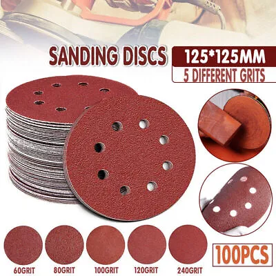 $15.20 • Buy 125x 125mm 5  Sanding Discs 60 80 100 120 240 Grit Orbital Sander Pads Sandpaper