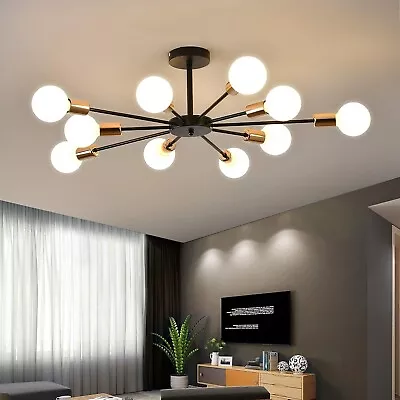 Semi Flush Mount Ceiling Light10-Light E26 Base Modern Black Sputnik Chandelier • $36.26