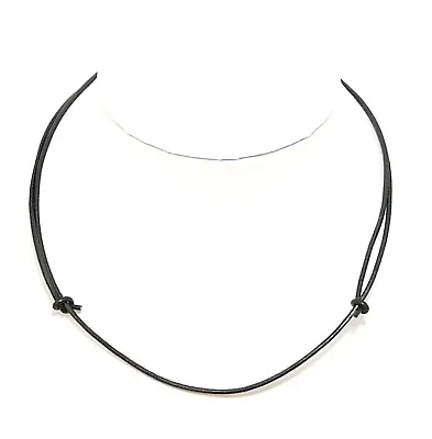 Mens Black Leather Cord Necklace Choker Adjustable Sliding Knots Costume Chain • £2.99