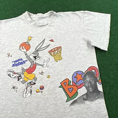 Vintage Nike Shirt Mens M Gray Hare Jordan Looney Tunes Space Jam Movie 1993 USA • $71.21