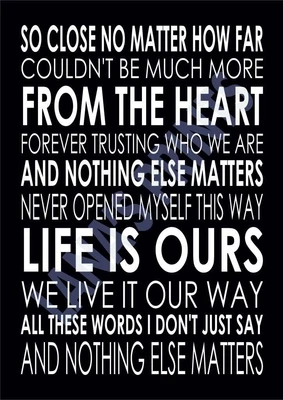 £16.34 • Buy NOTHING ELSE MATTERS - METALLICA - Word Wall Art Typography - Song Lyrics Verse