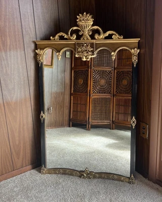 $625 • Buy Vintage Mid Century Large  Gilded Black And Gold  Wooden Mirror Wall Art