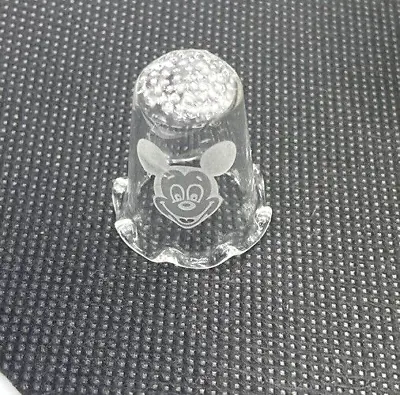 DISNEY THIMBLE CLEAR GLASS Featuring ETCHED MICKEY MOUSE RUFFLE RIM • $11