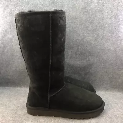 Ugg Boots Women's 10 Classic Tall Black Suede Leather Pullon Shoes • $69.95
