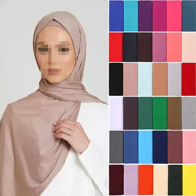 Plain Color Maxi Hijabs Headscarf Muslim For Women Jersey Head Wrap And Shawls • $11.18