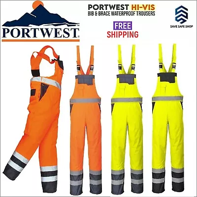 £12.89 • Buy PORTWEST Hi Vis Contrast Bib & Brace Waterproof Breathable Dungarees S488 & S388